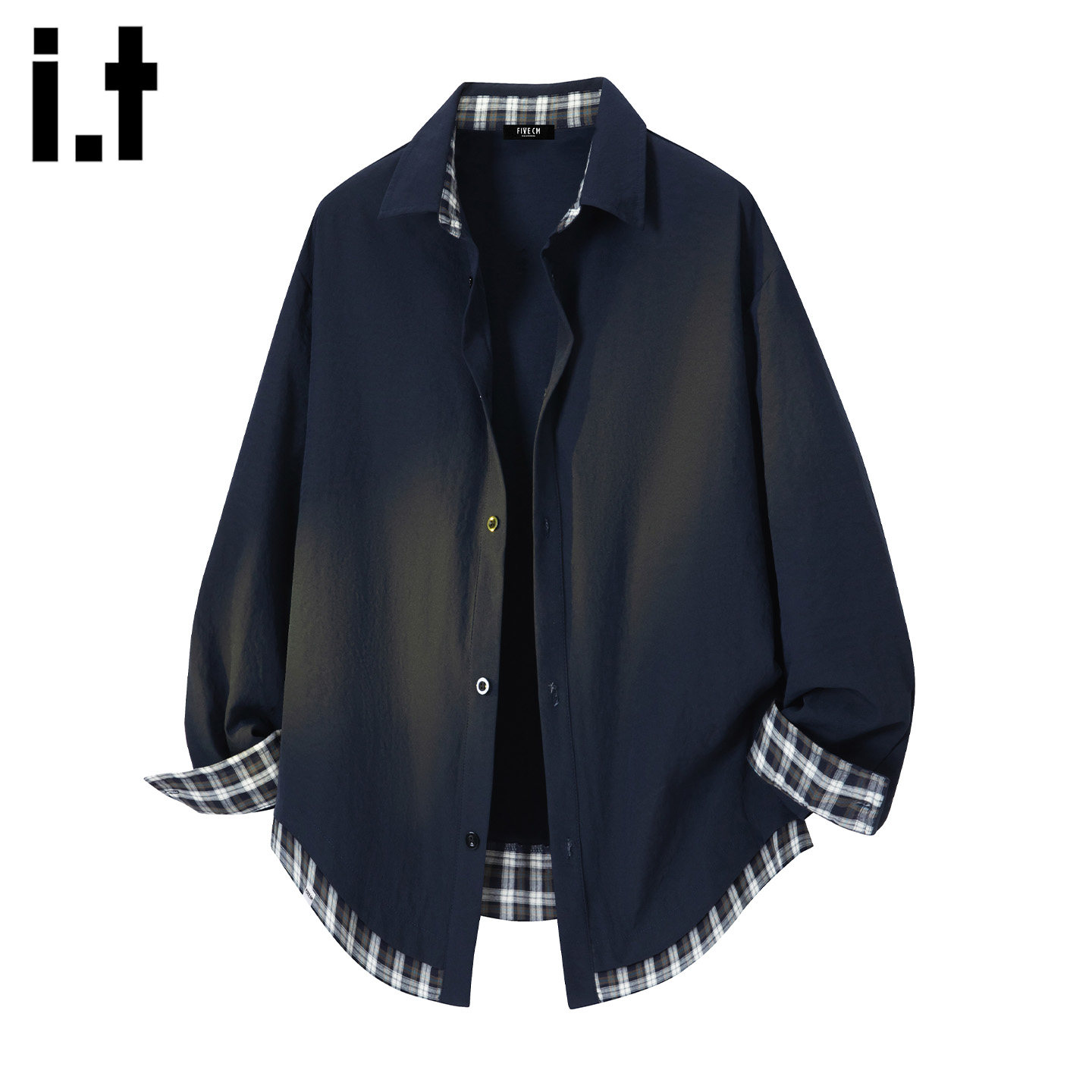 it :5cm/FIVECM设计感拼接翻领长袖衬衫男款2025春秋宽松百搭衬衣
