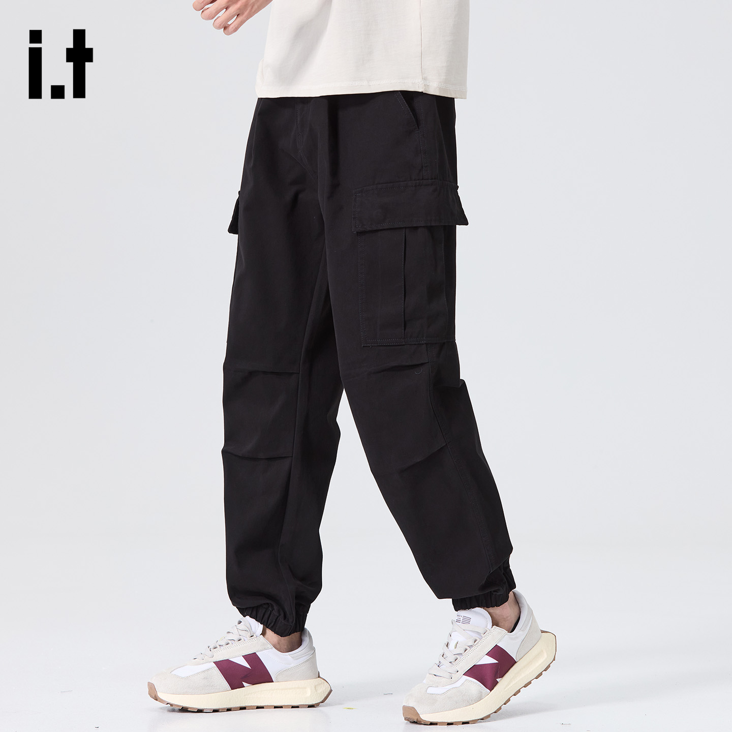 潮流黑色束脚工装裤男士2025