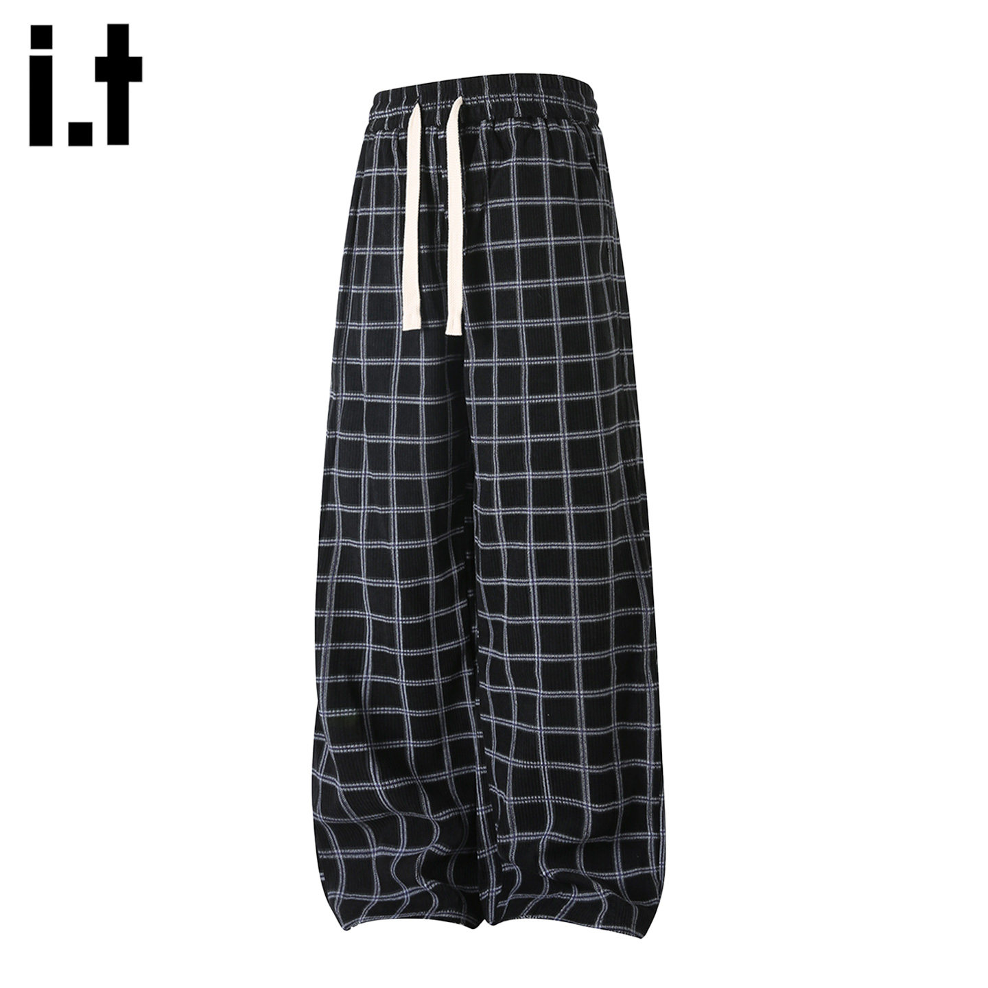 it :5cm/FIVECM简约慵懒风休闲裤男2025新款格子抽绳直筒长裤宽松