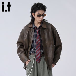 it :5cm/FIVECM帅气pu皮飞行夹克外套男款2025新款秋vintage外衣