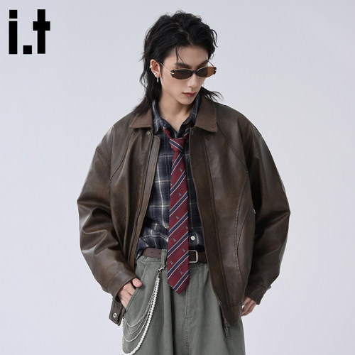 it :5cm/FIVECM帅气pu皮飞行夹克外套男款2025新款秋vintage外衣