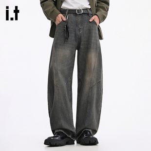 it :5cm/FIVECM潮牌水洗做旧阔腿牛仔裤男士2025秋冬弯刀裤长裤子