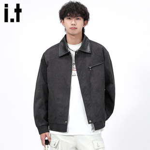 it :5cm/FIVECM美式皮衣外套春季新款复古潮流宽松休闲情侣皮夹克