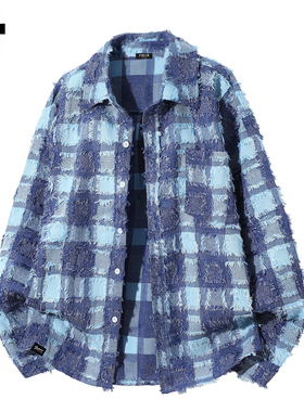 it :5cm/FIVECM美式格子流苏长袖衬衫男2025秋冬季时尚设计感衬衣