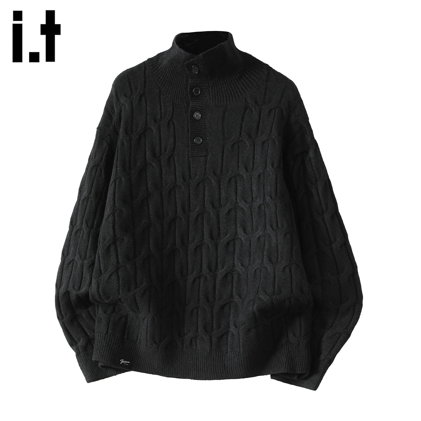 IT'S5cm黑色提花半高领毛衣