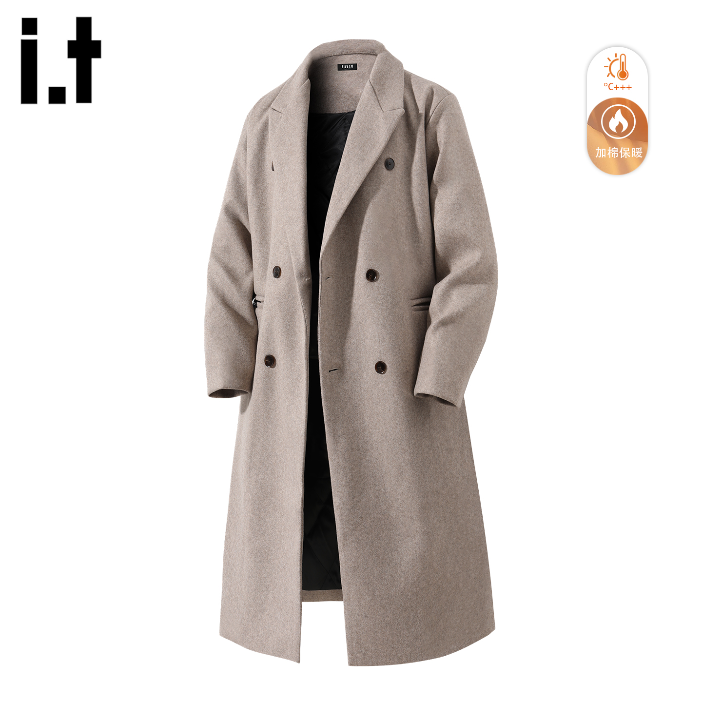 it设计感夹棉加厚长款毛呢大衣