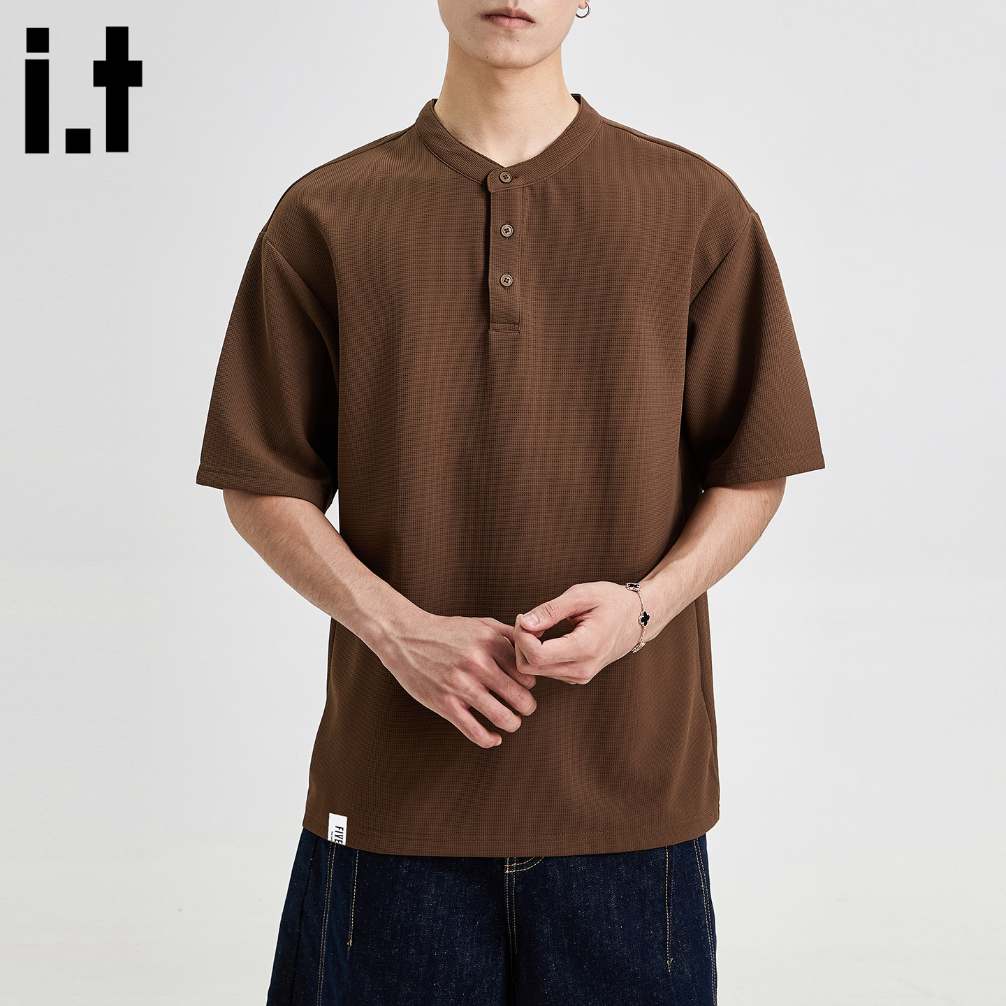 it :5cm/FIVECM三粒扣短袖t恤男款2026新款夏季宽松正肩男士上衣