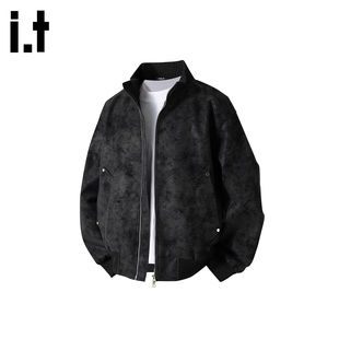it :5cm/FIVECM美式皮衣外套男春季宽松潮流立领复古百搭短宽夹克