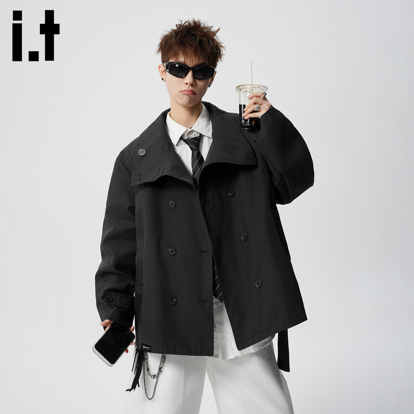 it :5cm/FIVECM春季新款设计感短款风衣男立领宽松高级感酷帅外套
