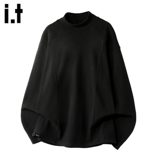 秋冬季 t恤男士 FIVECM黑色德绒半高领打底衫 宽松内搭上衣 5cm