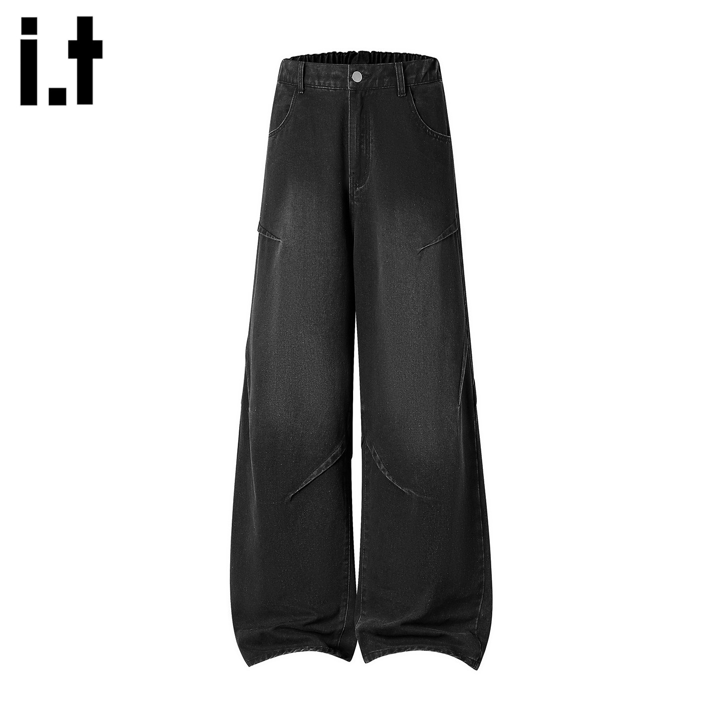 it :5cm/FIVECM牛仔裤男春秋直筒黑色宽松阔腿裤美式复古痞帅长裤