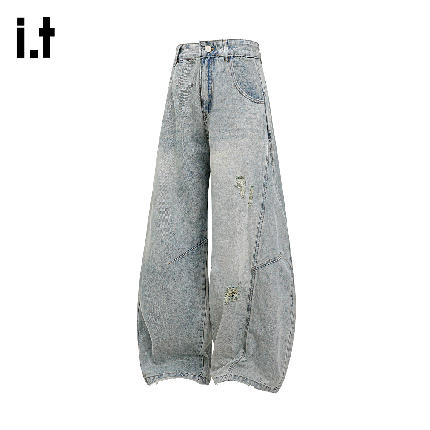 it :5cm/FIVECM美式浅色宽松弯刀裤牛仔裤男女2025春秋阔腿裤长裤