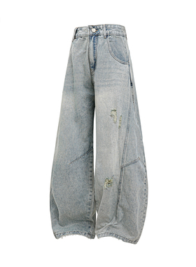 it :5cm/FIVECM美式浅色宽松弯刀裤牛仔裤男女2025春秋阔腿裤长裤