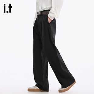 it :5cm/FIVECM黑色宽松垂感休闲西装裤男士2025春秋季直筒裤长裤