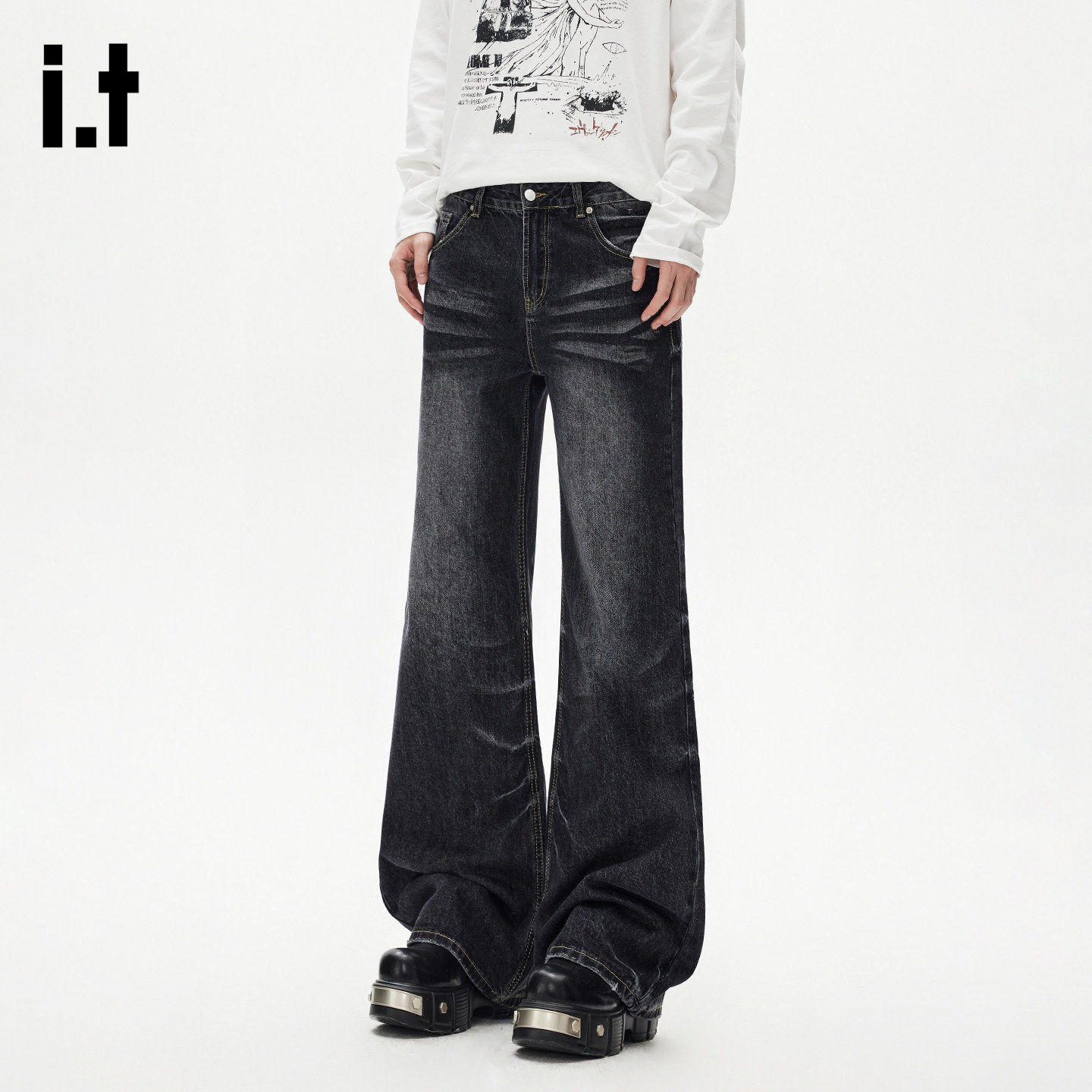 it :5cm/FIVECM弯刀阔腿裤复古垂感女2026新款春季高腰宽松牛仔裤,男装,牛仔裤,淘宝优惠券,粉丝福利购,淘宝优惠卷