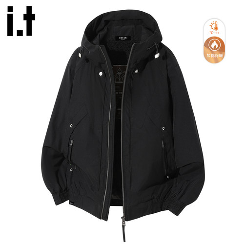 黑色连帽加厚棉服男款2025冬季