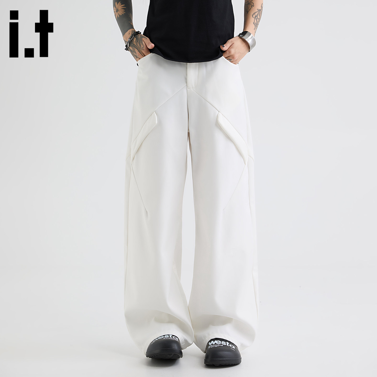 it :5cm/FIVECM白色休闲西装裤阔腿裤男女2025秋季宽松高级感长裤