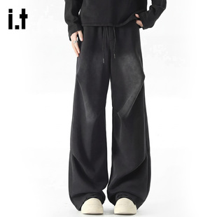 it :5cm/FIVECM水洗重磅裤子冬季男生阔腿长裤宽松直筒男士休闲裤