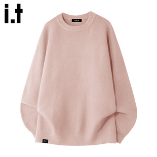 保暖内搭长袖 秋冬季 FIVECM粉色宽松慵懒针织毛衣男士 上衣 5cm