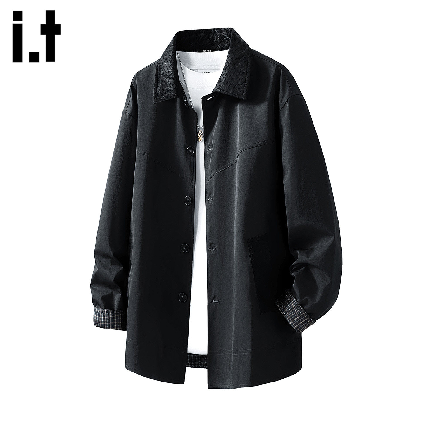 it :5cm/FIVECM黑色中长款翻领单排扣风衣外套男款2025秋冬季夹克,男装,夹克,淘宝优惠券,粉丝福利购,淘宝优惠卷