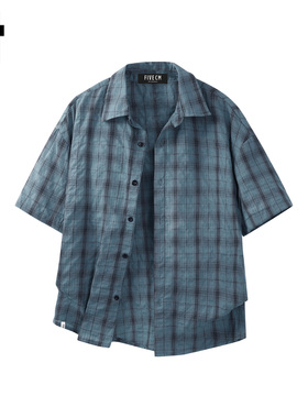 it :5cm/FIVECM美式男士蓝色条纹短袖衬衫男款2025夏季高级感上衣