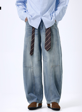 it :5cm/FIVECM时尚高街潮牌宽松弯刀牛仔裤男士2025秋阔腿裤长裤