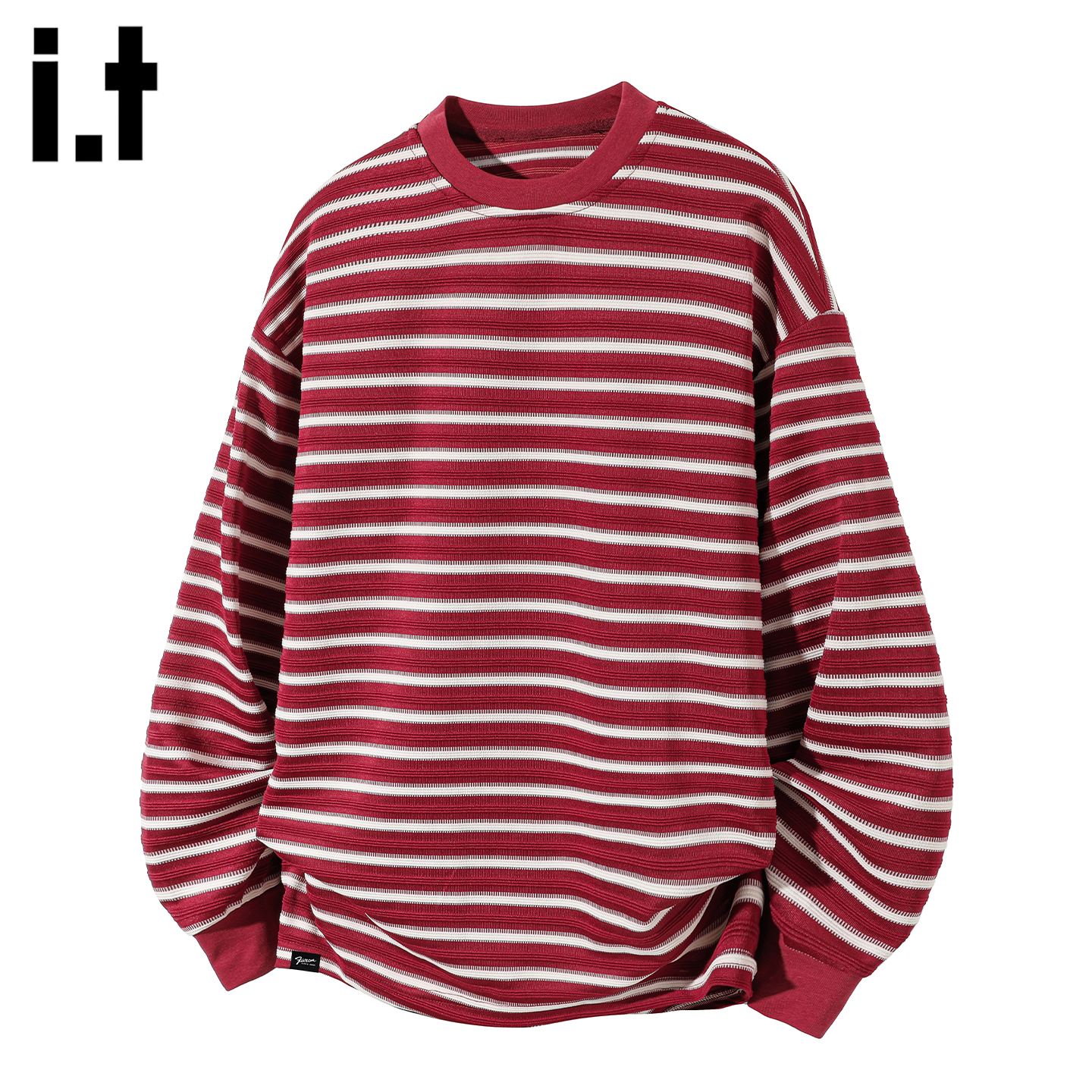 IT'S5cm红色条纹圆领套头卫衣