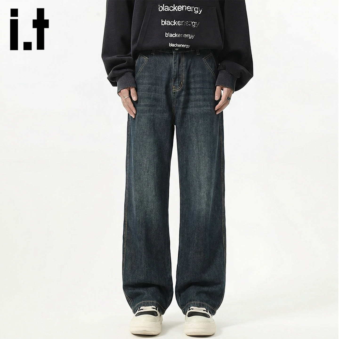 it :5cm/FIVECM美式高街牛仔裤男春季新款显瘦直筒宽松垂感阔腿裤