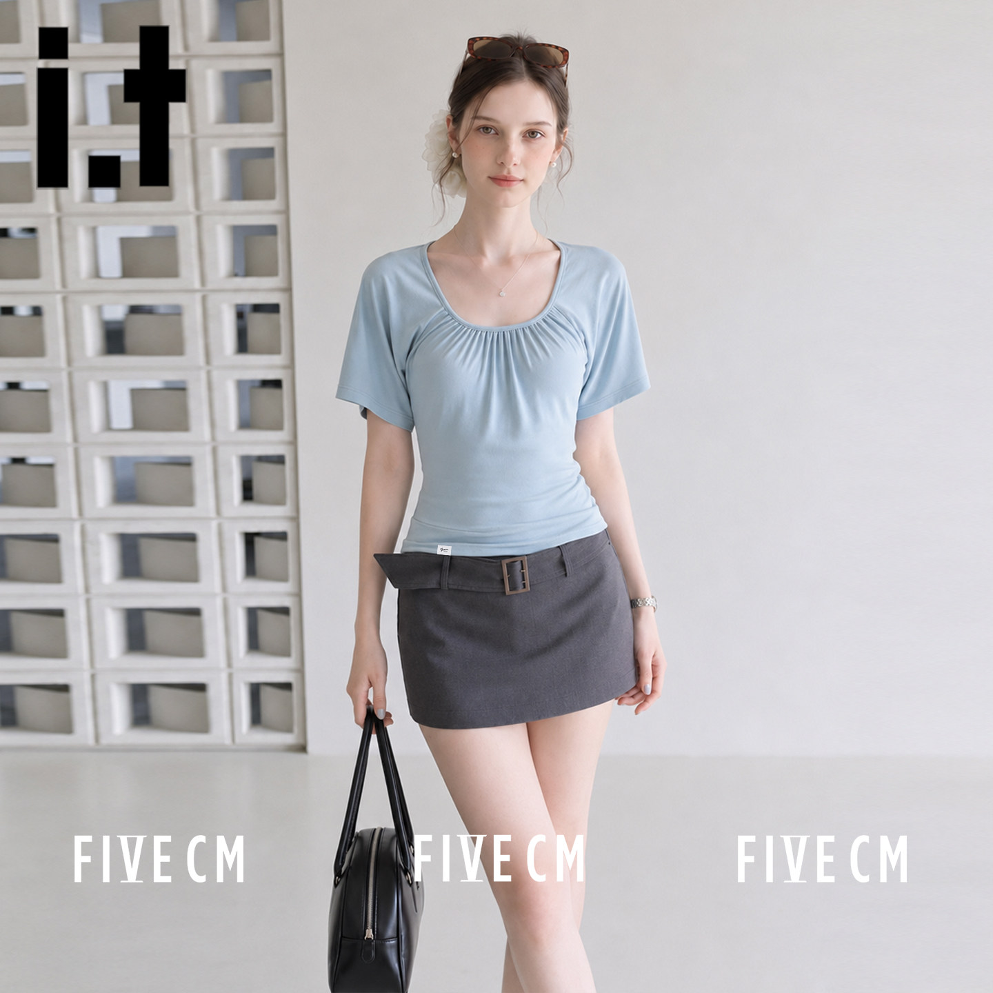 itFIVECM韩系褶皱短袖上衣女
