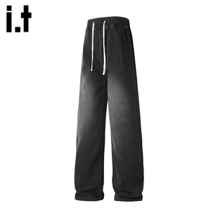 it :5cm/FIVECM美式抽绳阔腿牛仔裤男士2025秋冬宽松直筒垂感长裤