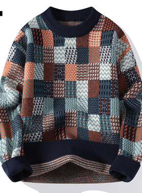 it :5cm/FIVECM小众马赛克格子套头针织毛衣男士2025秋冬宽松上衣