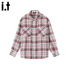 it :5cm/FIVECM红色格子长袖衬衫男款2025秋季宽松男式高级感上衣