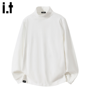 t恤男士 长袖 FIVECM白色半高领德绒打底衫 2025冬内搭上衣 5cm