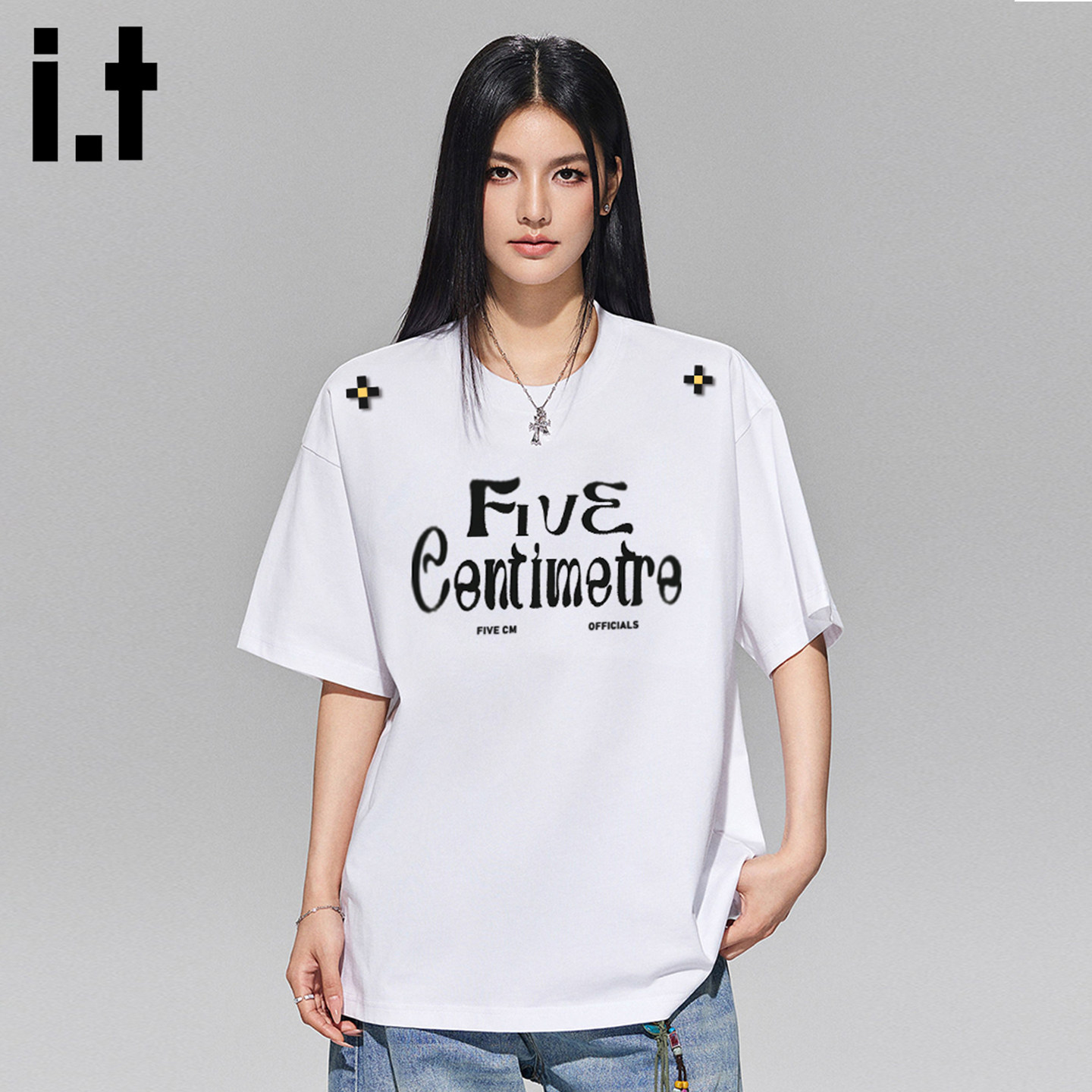 it FIVECM美式字母印花短袖T恤女士夏季宽松百搭街头休闲风上衣W