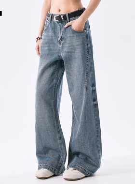 it :5cm/FIVECM做旧水洗阔腿牛仔裤女2025新款秋季直筒长裤