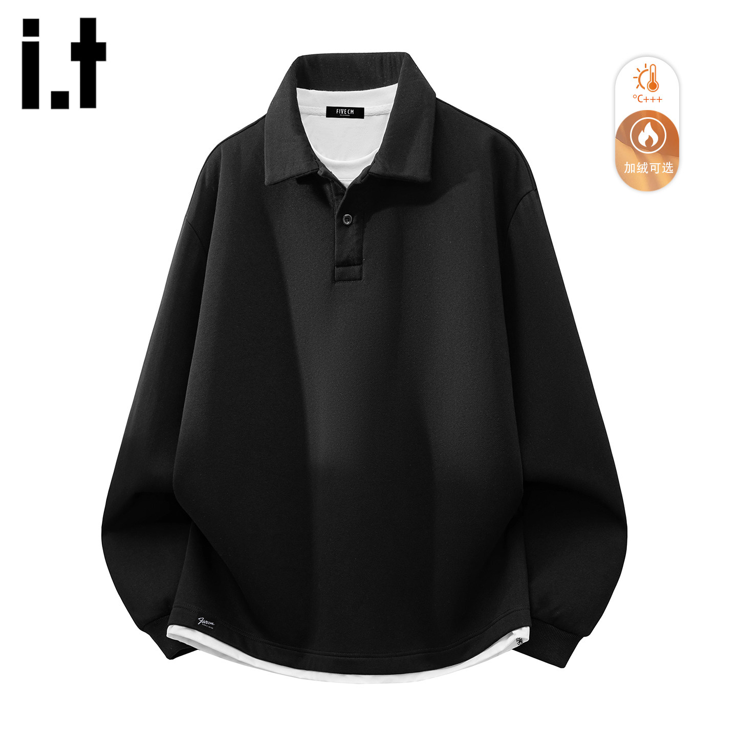 it :5cm/FIVECM黑色加绒加厚翻领卫衣男款2025秋冬季休闲宽松上衣