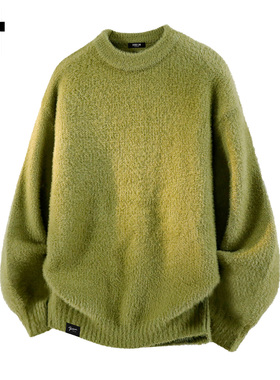 it :5cm/FIVECM潮流绿色圆领套头毛衣男士2025秋冬款宽松休闲上衣