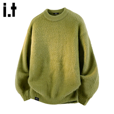 IT'S5cm绿色圆领套头毛衣