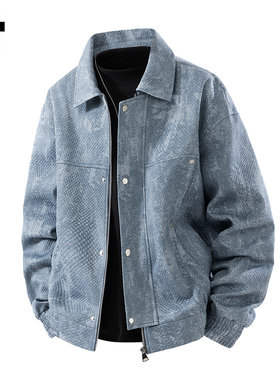 it :5cm/FIVECM复古蓝色翻领夹克男士2025新款秋冬季宽松帅气外套