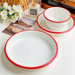 尾货红色陶瓷碗菜盘家用水果盘深圆盘米饭碗吃饭 外贸原单正品 碗
