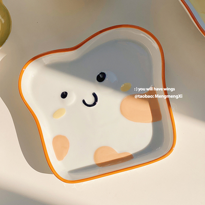 韩式ins吐司盘子高颜值早餐盘可爱家用陶瓷奶油餐具甜品蛋糕盘子