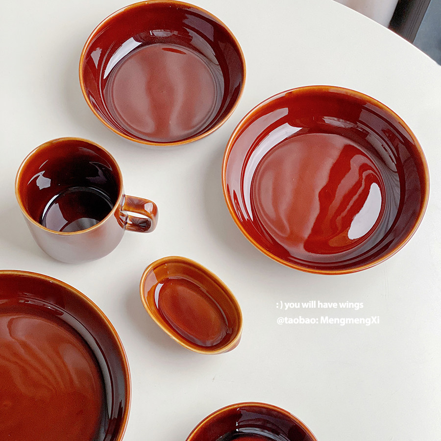 复古侘寂风陶瓷餐具米饭碗家用菜盘深圆盘调味碟沙拉甜品蛋糕零食,餐饮具,碗,淘宝优惠券,粉丝福利购,淘宝优惠卷