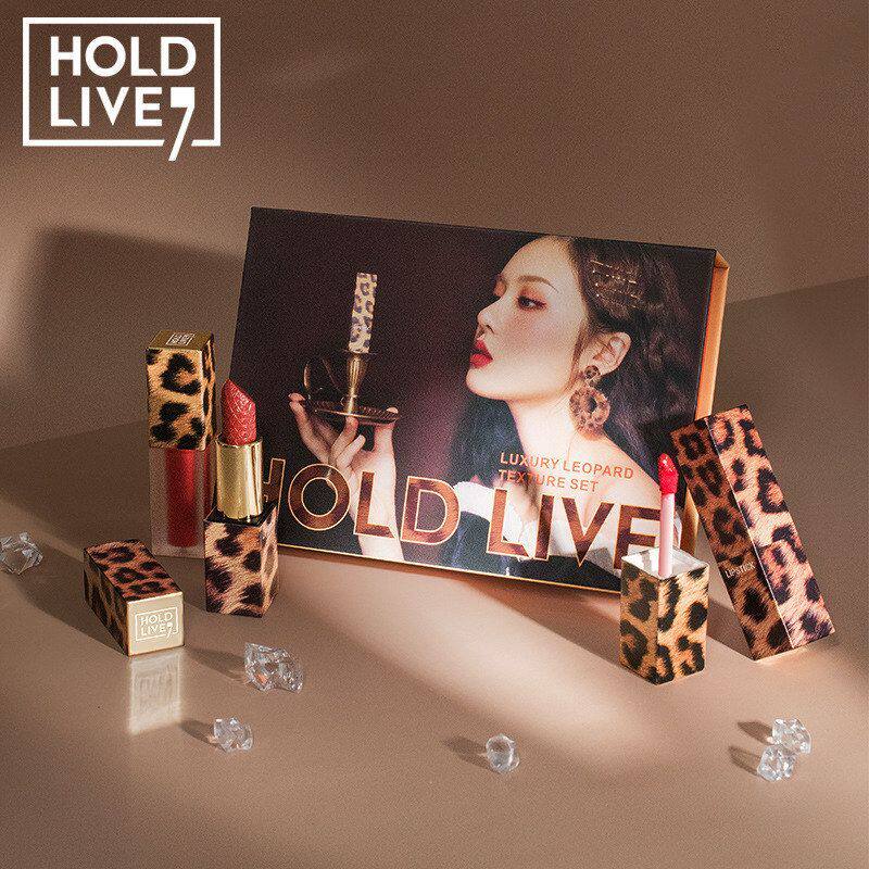 正品HOLD LIVE轻奢豹纹质感套装番茄色南瓜色口红唇釉4件礼盒装HL