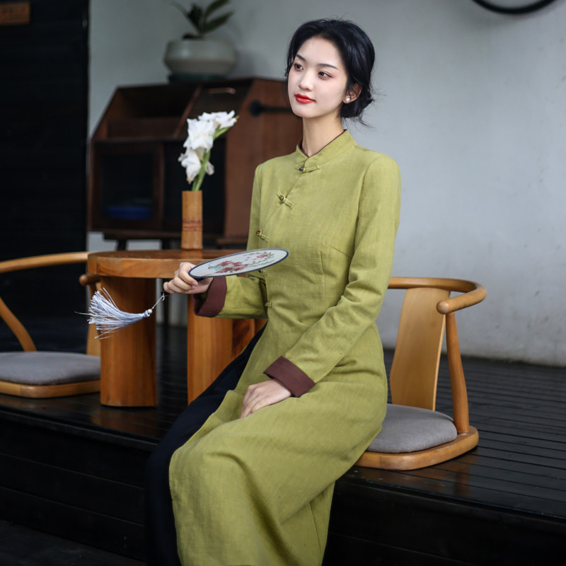 棉麻复古旗袍上衣女款2024新款春装新中式禅意茶服仙气茶艺师服装
