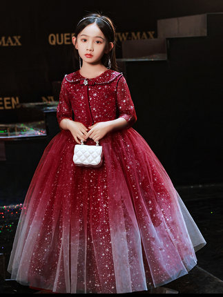 定制儿童晚礼服花童蓬蓬纱主持人女童钢琴演出服小女孩高端公主裙