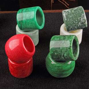 玉石扳指 仿古干青扳指 贵州翠蓝田玉药石黑砭石 中式茶具盖置