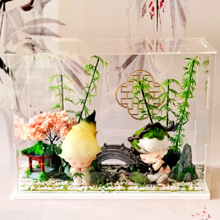 泡泡玛特dimoo一盏风月diy造景展示盒墨竹青笋场景布置盲盒礼物