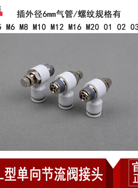 白色节流调节阀微型气缸接头 SL6-M5/6/8/10/12/16/20/01/02/03