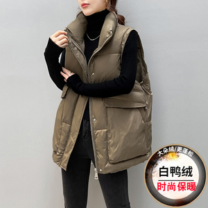 羽绒马甲女2024新款春秋白鸭绒时髦洋气欧货外穿大码背心马夹外套
