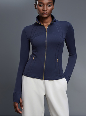 秋冬深蓝健身外套女紧身拉链开衫夹克健身瑜伽服上衣Yoga Jacket
